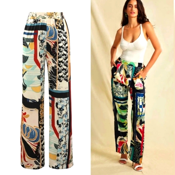 MICAS Floral Print High Waisted Multicolor Straught Leg Pants. Sz M NWT - Picture 1 of 8